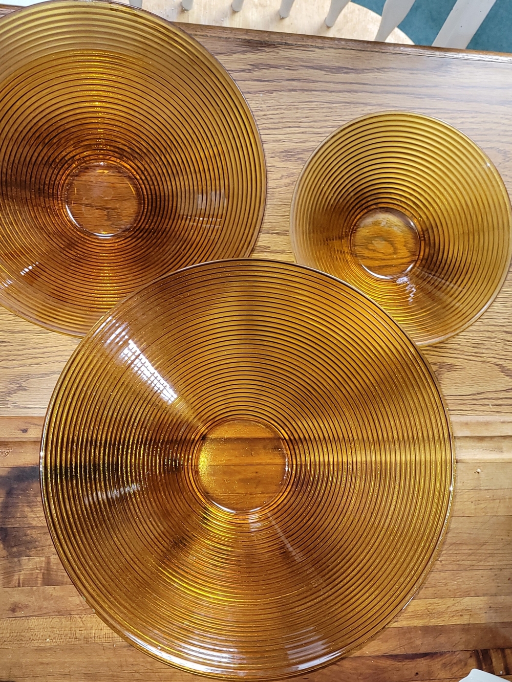 Set of 3 Amber Ribbed Glass Bowls
